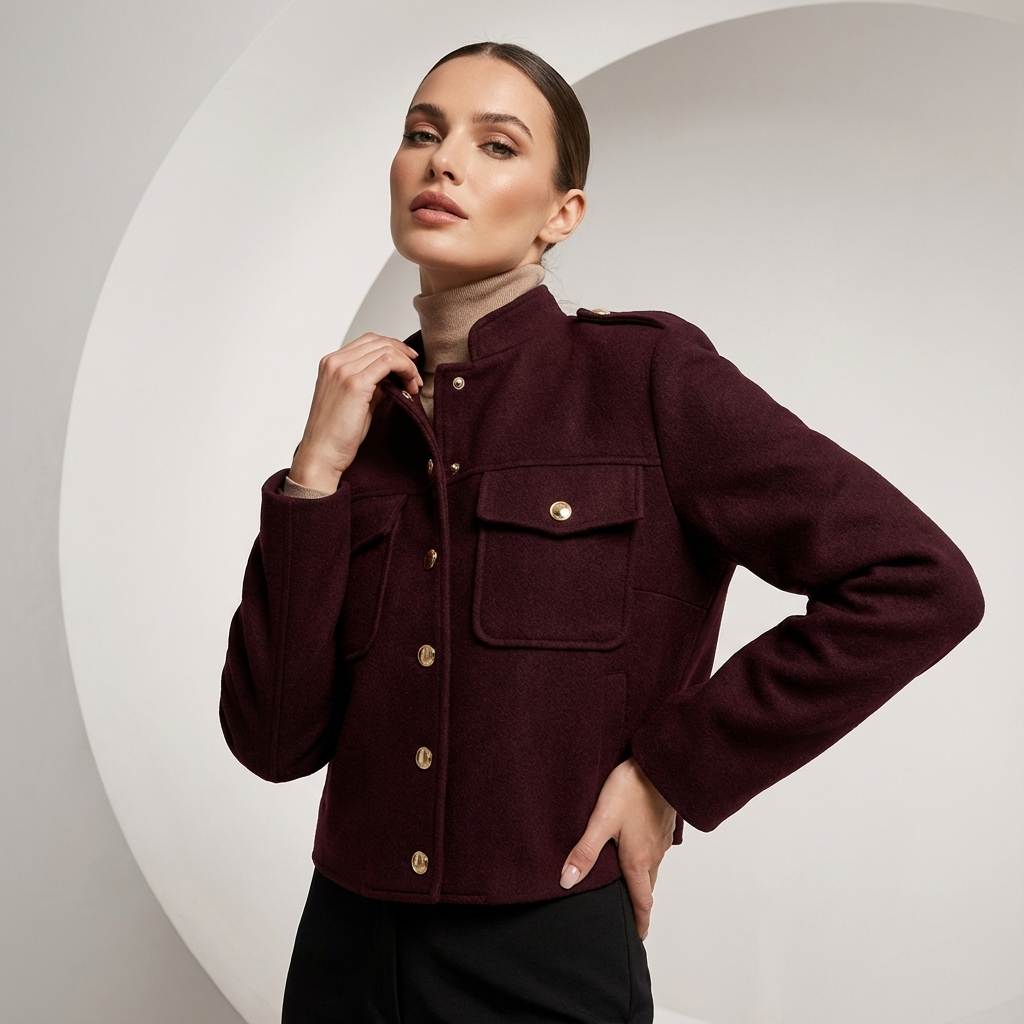 Chaqueta Cortada para Mujeres Seraphina | Frente con Botones, Bolsillos en el Pecho