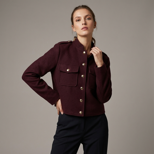 Seraphina Women’s Cropped Jacket | Button Front, Chest Pockets
