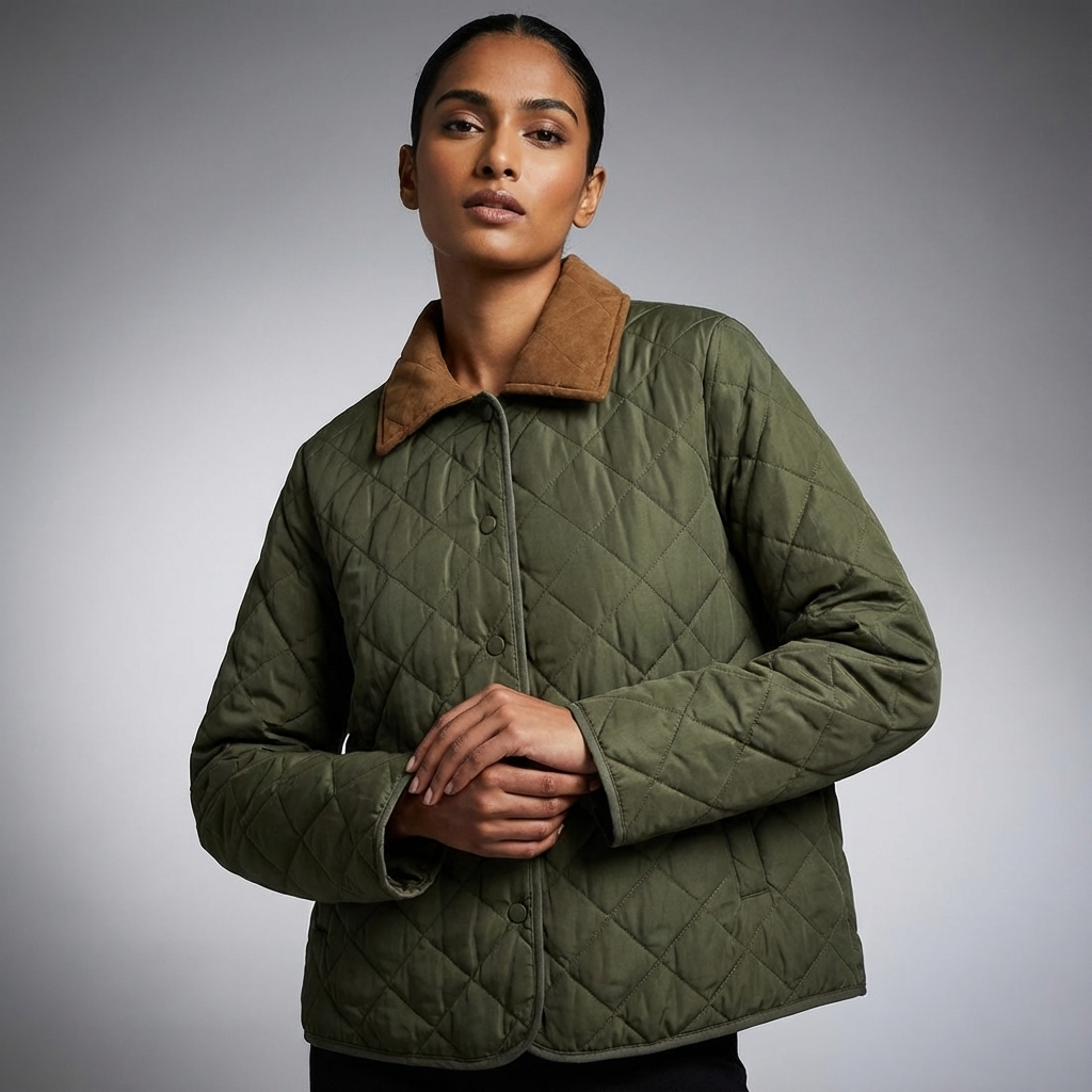 Avery Women’s Quilted Jacket | Diamond Stitching, Contrast Collar