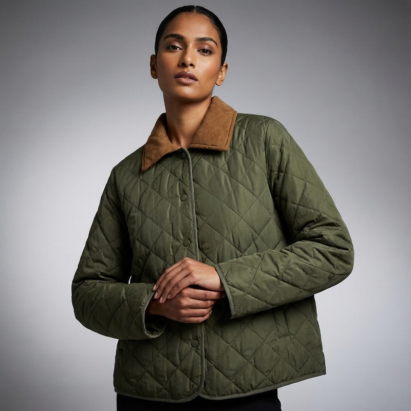 Avery Women’s Quilted Jacket | Diamond Stitching, Contrast Collar