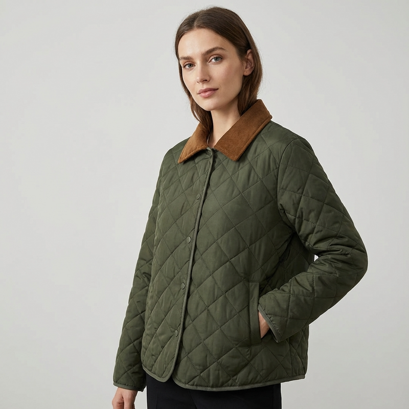 Avery Women’s Quilted Jacket | Diamond Stitching, Contrast Collar