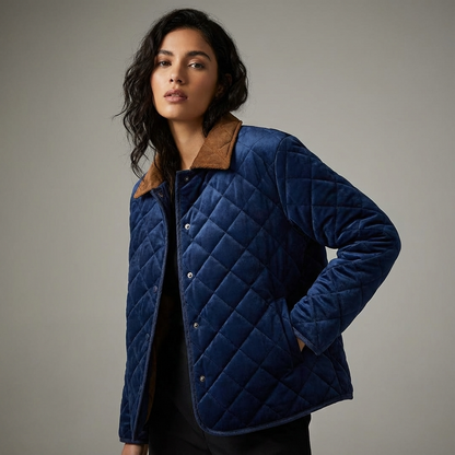 Avery Women’s Quilted Jacket | Diamond Stitching, Contrast Collar