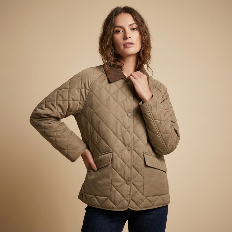 Avery Women’s Quilted Jacket | Diamond Stitching, Contrast Collar