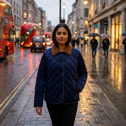 Avery Women’s Quilted Jacket | Diamond Stitching, Contrast Collar