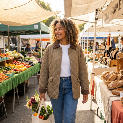 Avery Women’s Quilted Jacket | Diamond Stitching, Contrast Collar