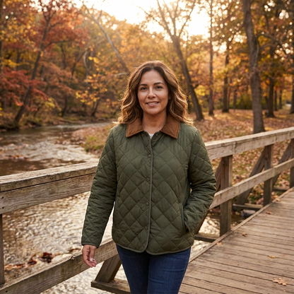 Avery Women’s Quilted Jacket | Diamond Stitching, Contrast Collar