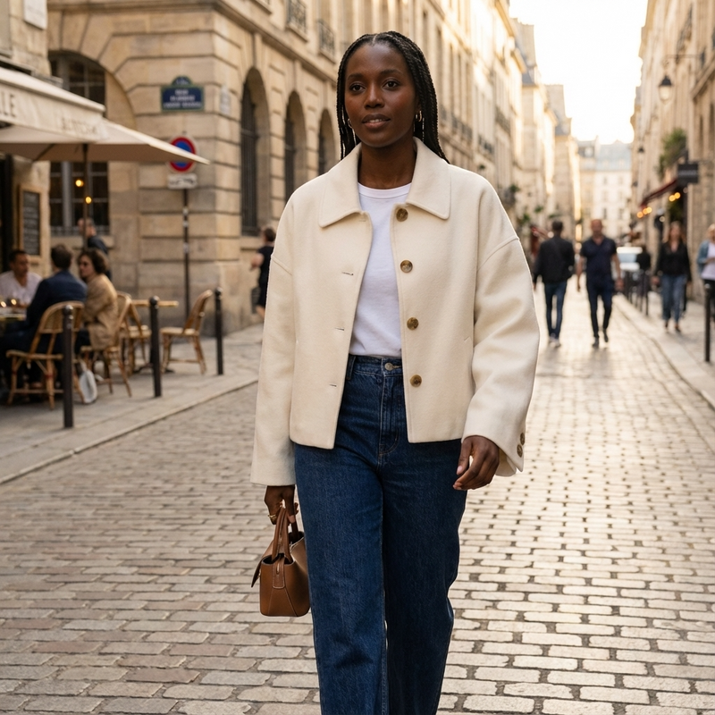 Abrigo corto para mujer Clara | Con botones al frente, Corte relajado
