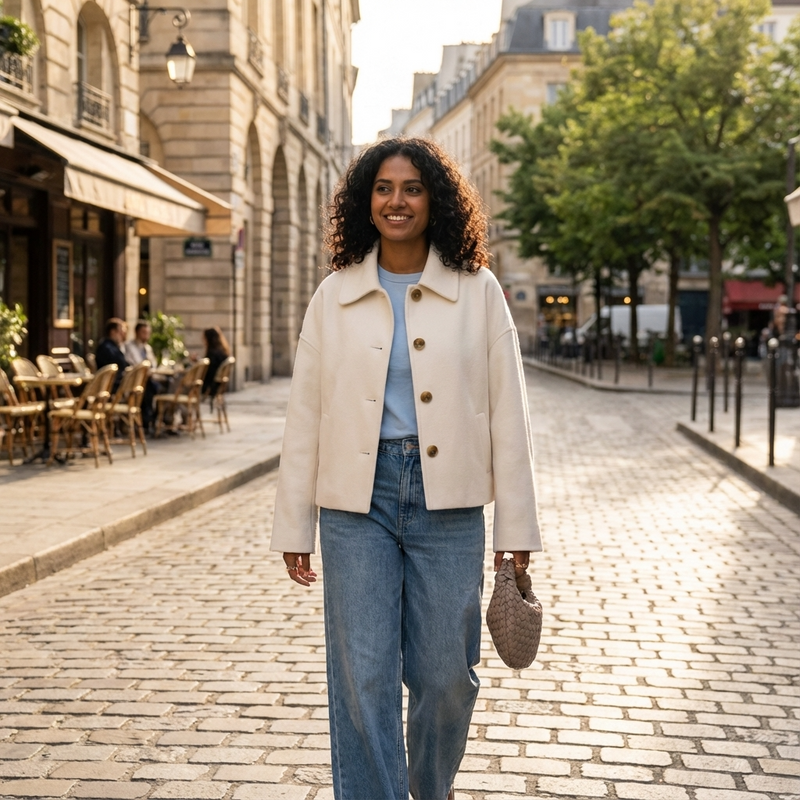 Abrigo corto para mujer Clara | Con botones al frente, Corte relajado