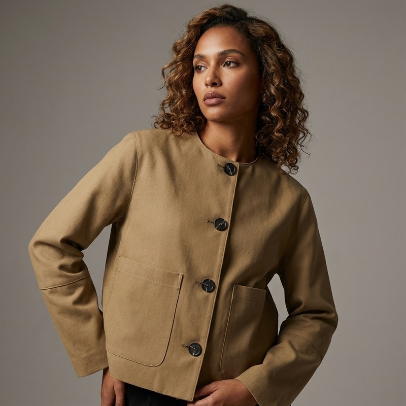 North Liora Women’s Cropped Jacket | Round Neckline, Button Front