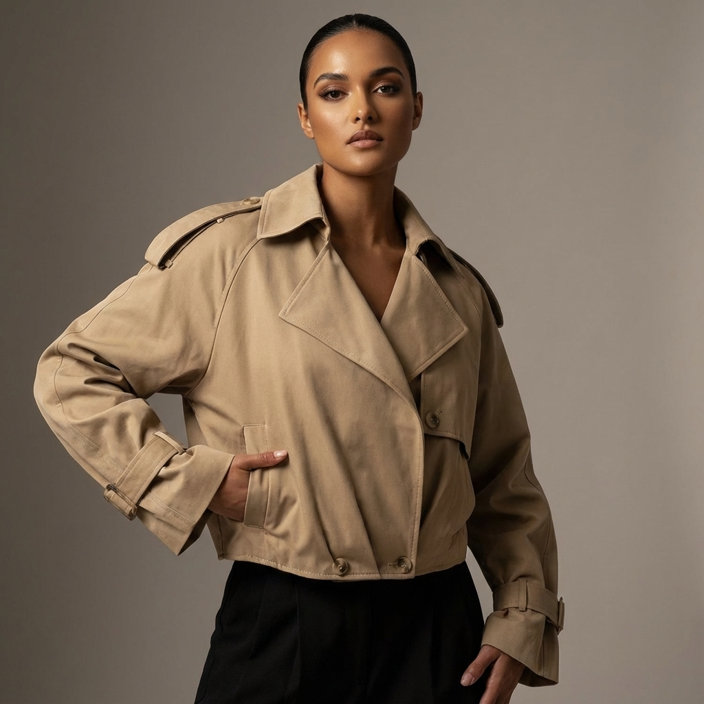 Marlow Elodie Women’s Cropped Trench Jacket | Wide Lapel, Belted Cuffs