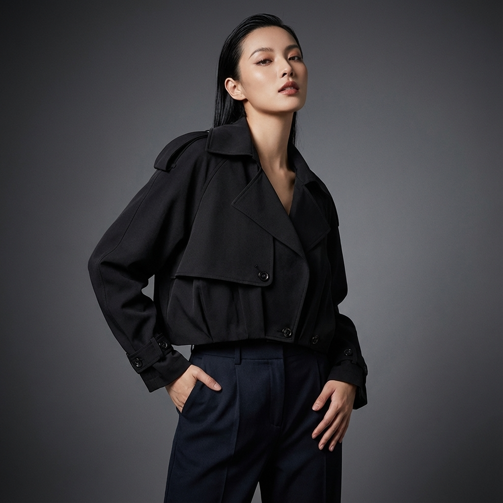 Marlow Elodie Women’s Cropped Trench Jacket | Wide Lapel, Belted Cuffs