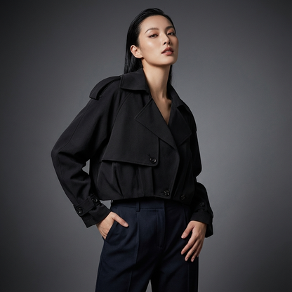 Marlow Elodie Women’s Cropped Trench Jacket | Wide Lapel, Belted Cuffs