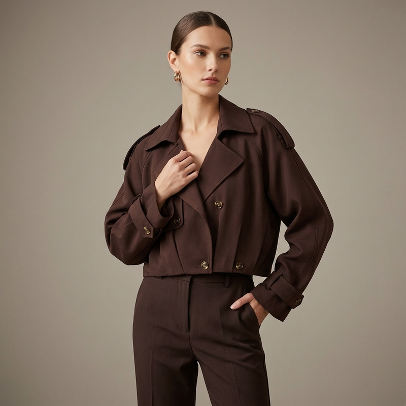Marlow Elodie Women’s Cropped Trench Jacket | Wide Lapel, Belted Cuffs