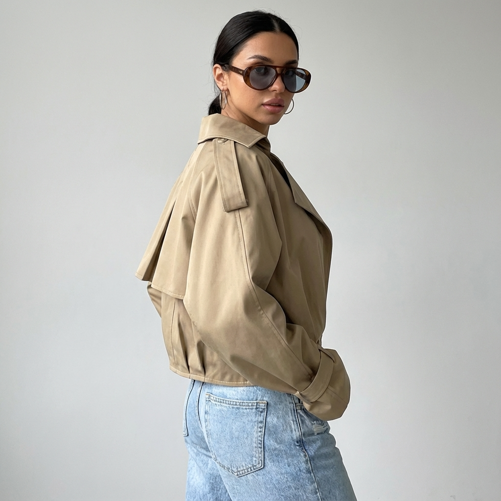 Marlow Elodie Women’s Cropped Trench Jacket | Wide Lapel, Belted Cuffs