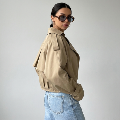 Marlow Elodie Women’s Cropped Trench Jacket | Wide Lapel, Belted Cuffs