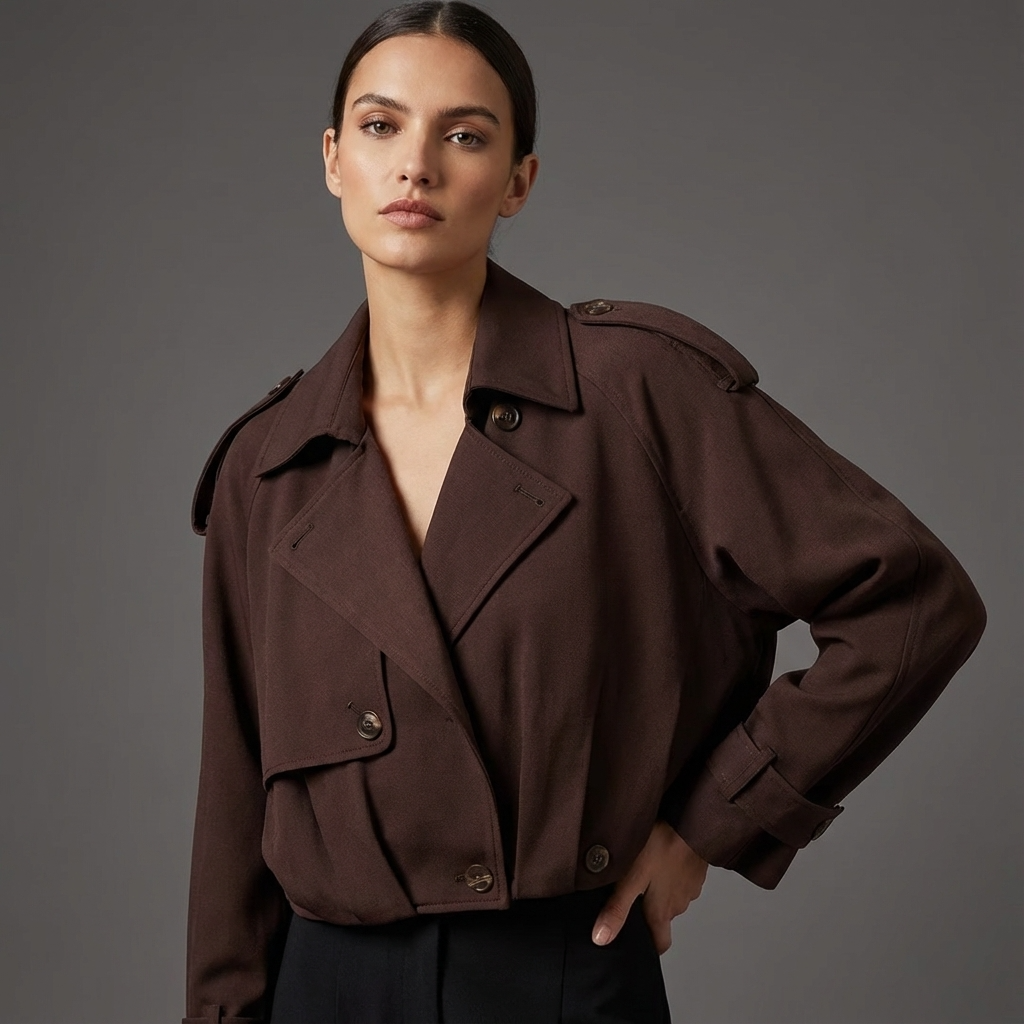 Marlow Elodie Women’s Cropped Trench Jacket | Wide Lapel, Belted Cuffs