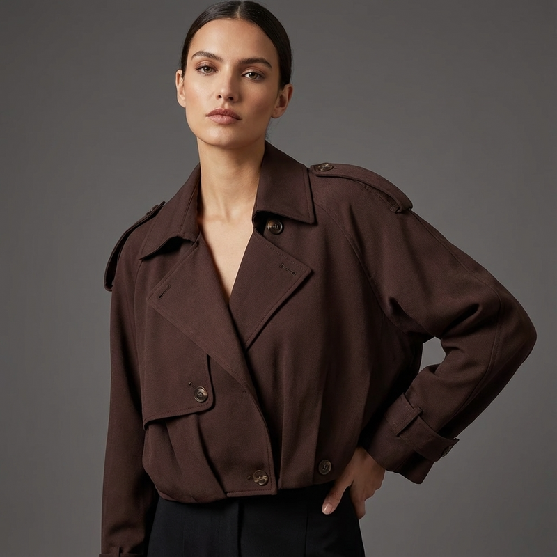 Marlow Elodie Women’s Cropped Trench Jacket | Wide Lapel, Belted Cuffs