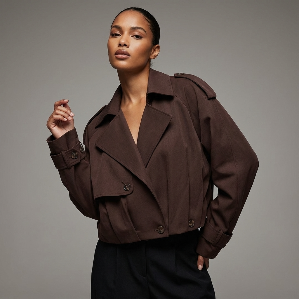 Marlow Elodie Women’s Cropped Trench Jacket | Wide Lapel, Belted Cuffs
