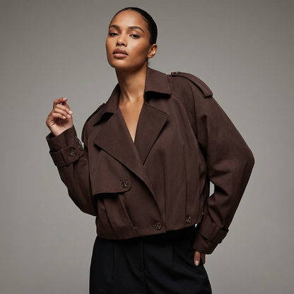 Marlow Elodie Women’s Cropped Trench Jacket | Wide Lapel, Belted Cuffs
