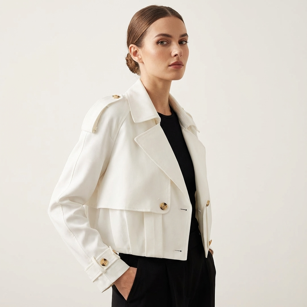 Marlow Elodie Women’s Cropped Trench Jacket | Wide Lapel, Belted Cuffs