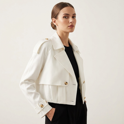 Marlow Elodie Women’s Cropped Trench Jacket | Wide Lapel, Belted Cuffs