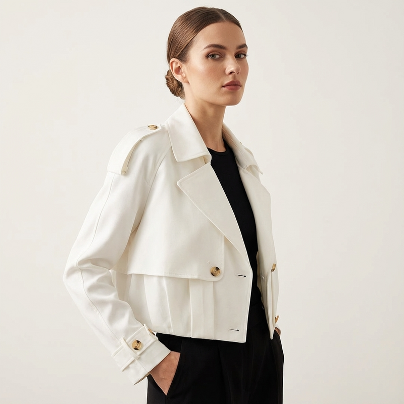Marlow Elodie Women’s Cropped Trench Jacket | Wide Lapel, Belted Cuffs