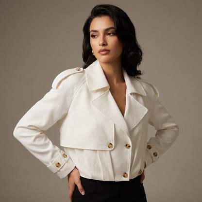 Marlow Elodie Women’s Cropped Trench Jacket | Wide Lapel, Belted Cuffs