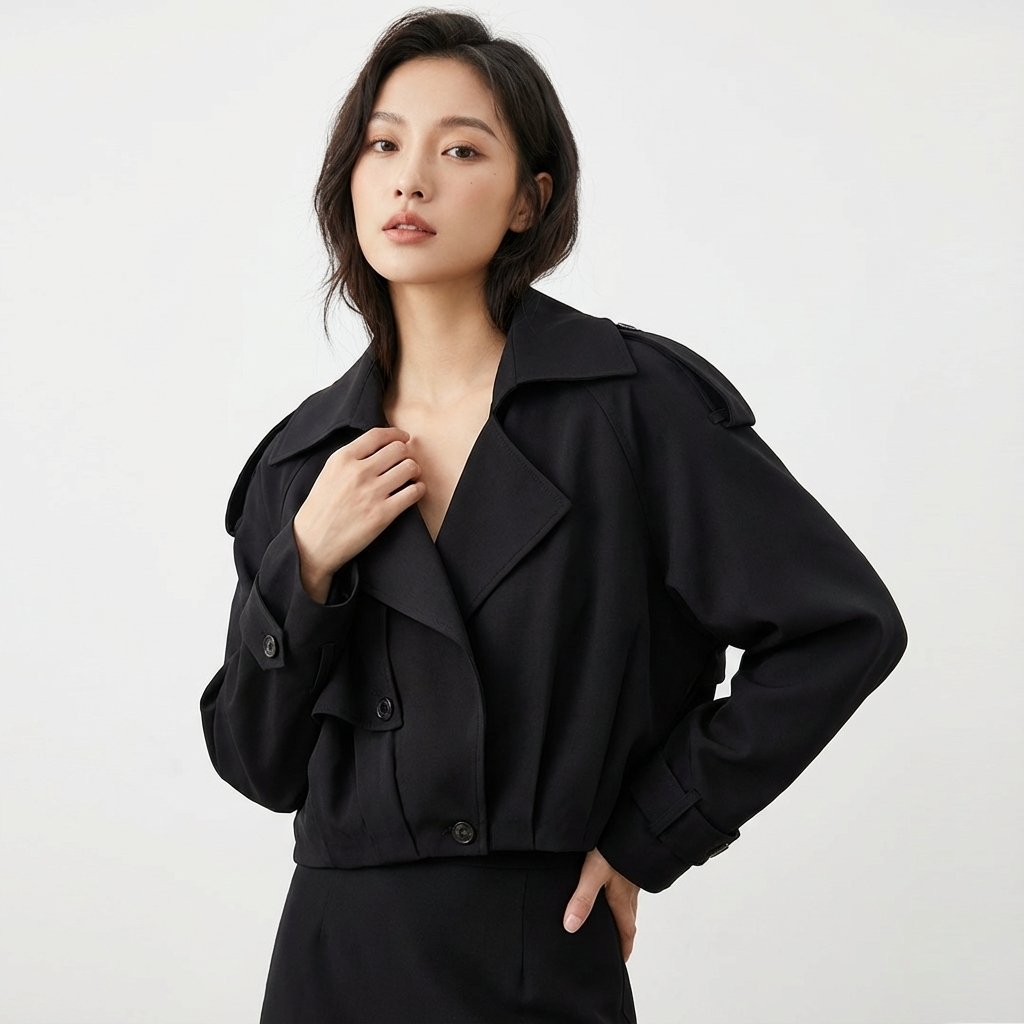 Marlow Elodie Women’s Cropped Trench Jacket | Wide Lapel, Belted Cuffs