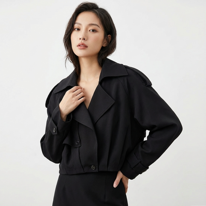 Marlow Elodie Women’s Cropped Trench Jacket | Wide Lapel, Belted Cuffs