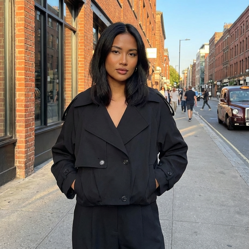 Marlow Elodie Women’s Cropped Trench Jacket | Wide Lapel, Belted Cuffs