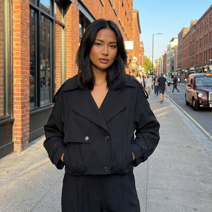 Marlow Elodie Women’s Cropped Trench Jacket | Wide Lapel, Belted Cuffs