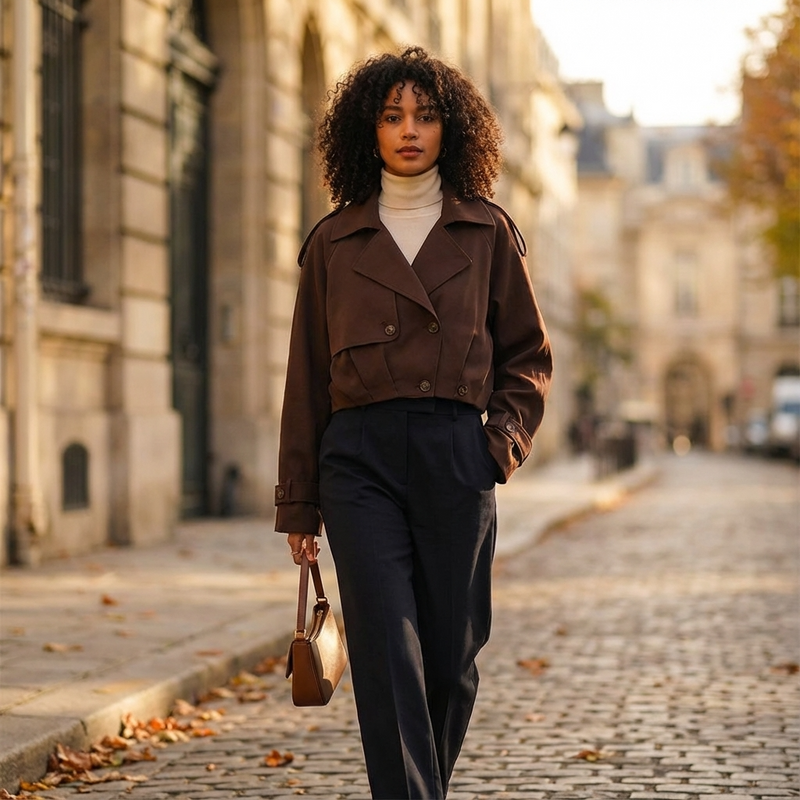 Marlow Elodie Women’s Cropped Trench Jacket | Wide Lapel, Belted Cuffs