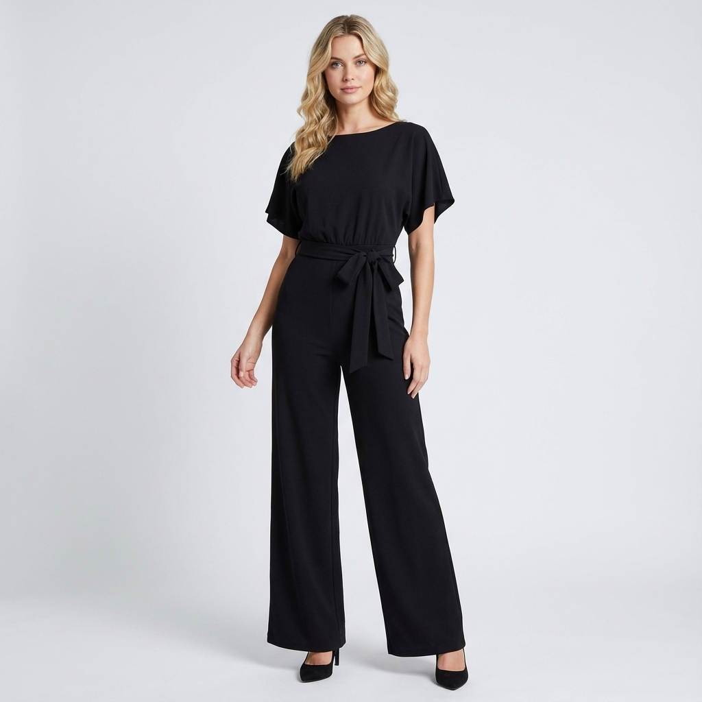 Combinaison Pantalon Large Femme Delilah | Encolure Bateau, Ceinture à Nouer