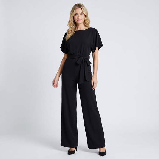 Combinaison Pantalon Large Femme Delilah | Encolure Bateau, Ceinture à Nouer