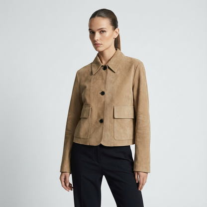 Mira Women’s Cropped Jacket | Button Front, Patch Pockets
