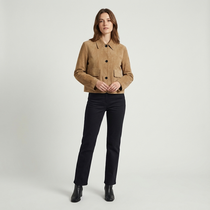 Mira Women’s Cropped Jacket | Button Front, Patch Pockets
