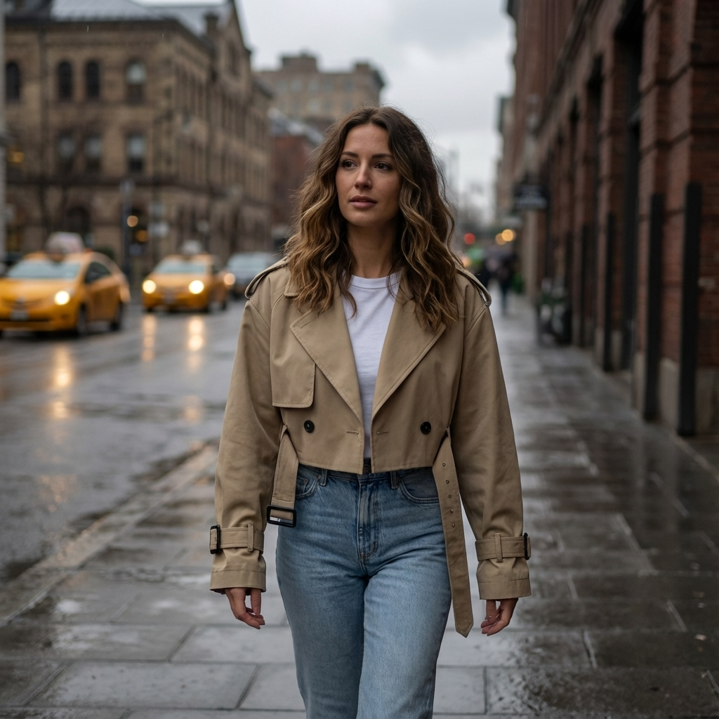 Nora Women’s Cropped Trench Jacket | Double-Breasted, Belted Cuffs