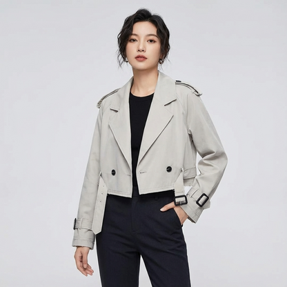 Nora Women’s Cropped Trench Jacket | Double-Breasted, Belted Cuffs