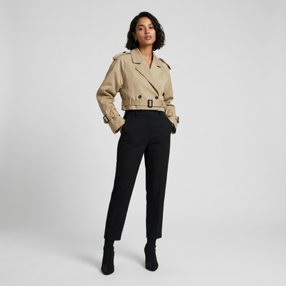 Nora Women’s Cropped Trench Jacket | Double-Breasted, Belted Cuffs