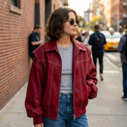 Pine Livia Women’s Bomber Jacket | Cropped Length, Zip-Front Design