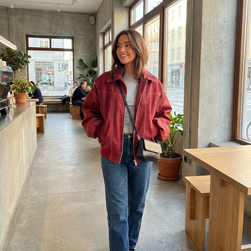 Pine Livia Women’s Bomber Jacket | Cropped Length, Zip-Front Design