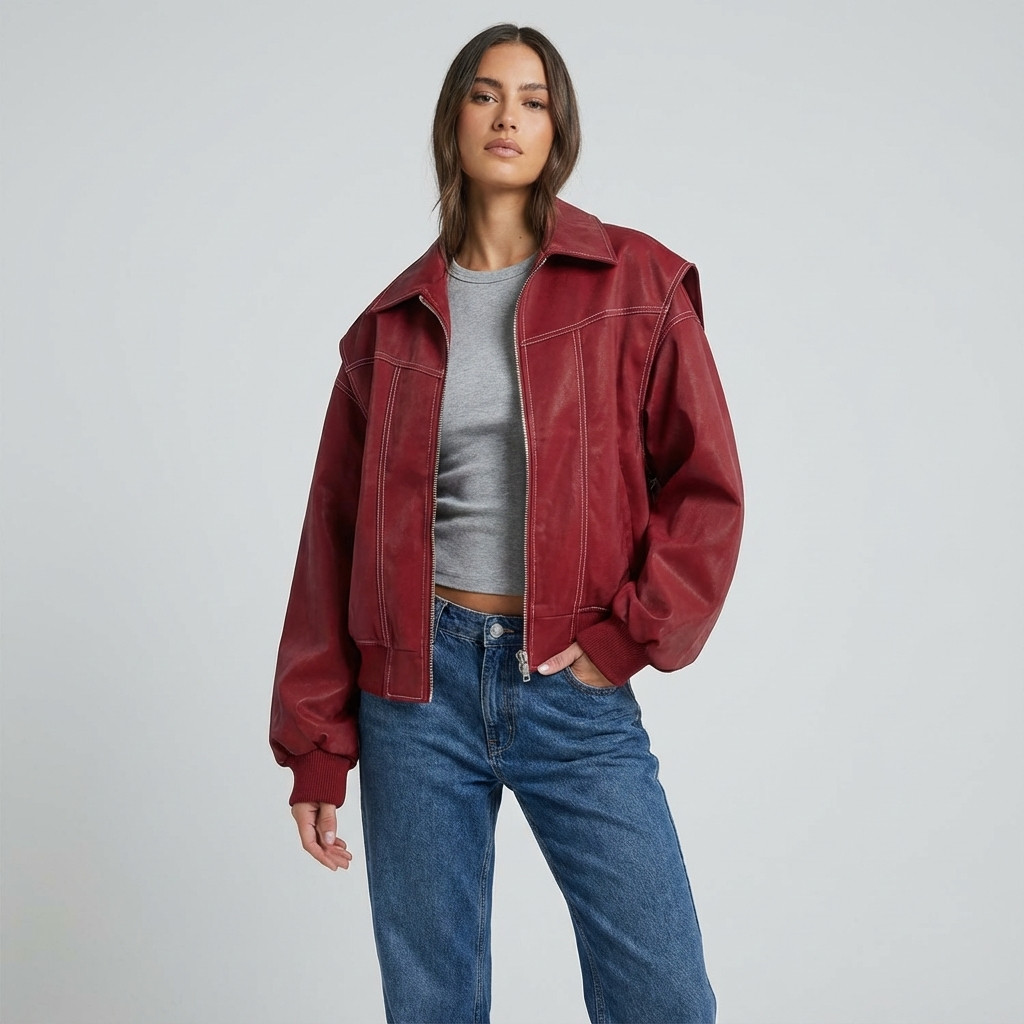 Pine Livia Women’s Bomber Jacket | Cropped Length, Zip-Front Design