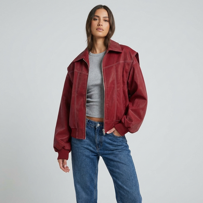 Pine Livia Women’s Bomber Jacket | Cropped Length, Zip-Front Design