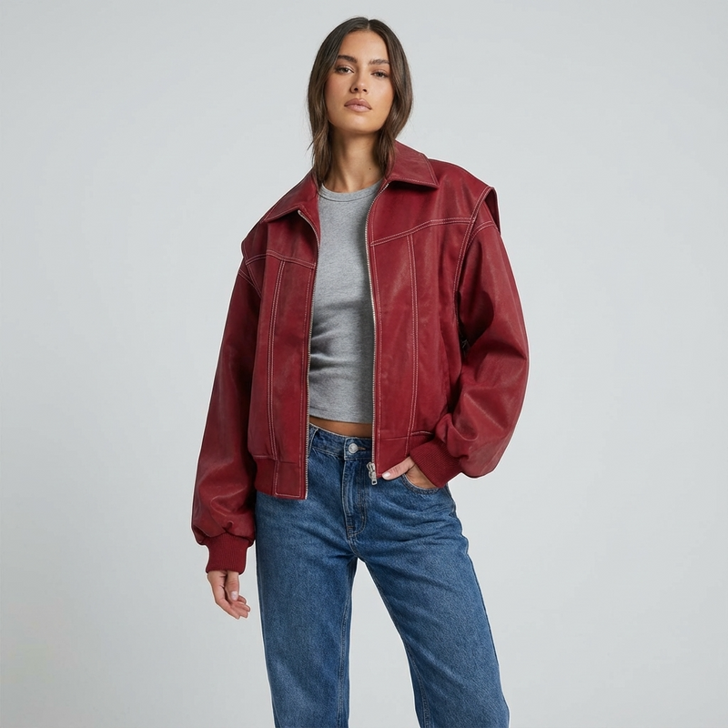 Pine Livia Women’s Bomber Jacket | Cropped Length, Zip-Front Design