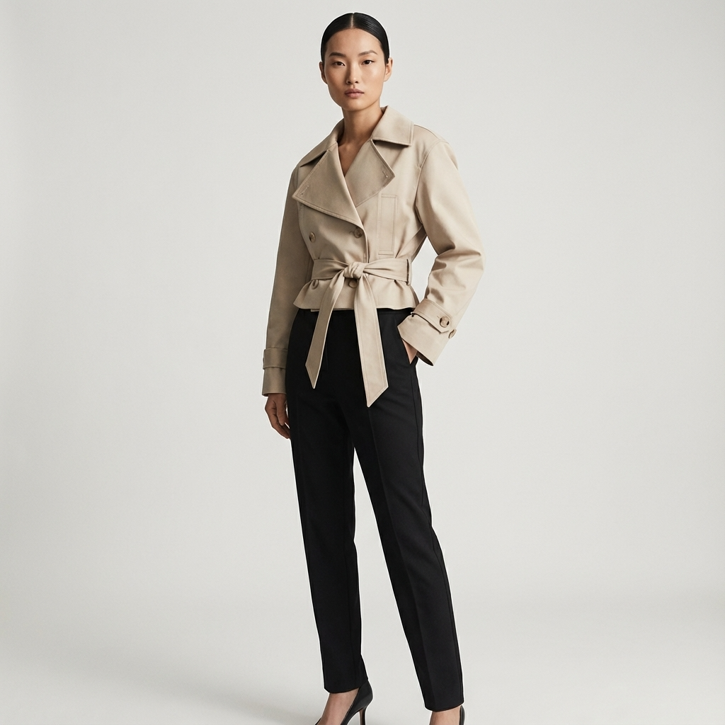 Aspen Elodie Women’s Cropped Trench Coat | Double-Breasted, Belted Waist