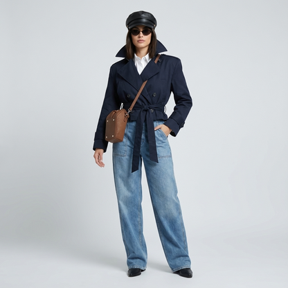 Aspen Elodie Women’s Cropped Trench Coat | Double-Breasted, Belted Waist