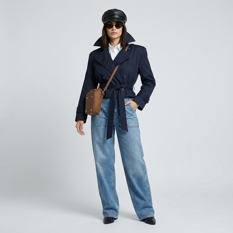 Aspen Elodie Women’s Cropped Trench Coat | Double-Breasted, Belted Waist