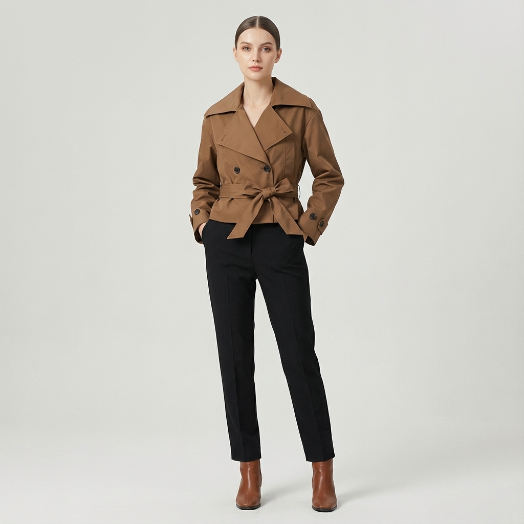 Aspen Elodie Women’s Cropped Trench Coat | Double-Breasted, Belted Waist