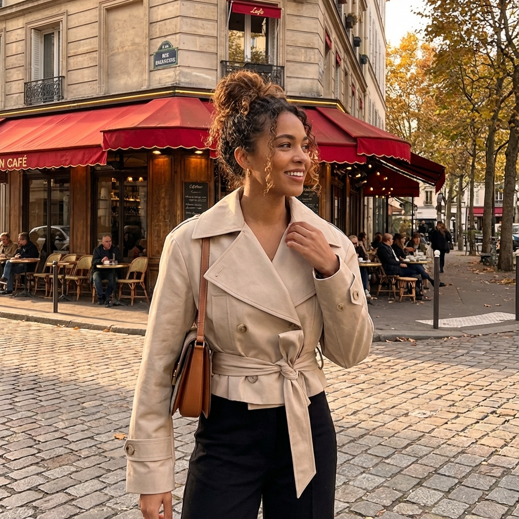 Aspen Elodie Women’s Cropped Trench Coat | Double-Breasted, Belted Waist