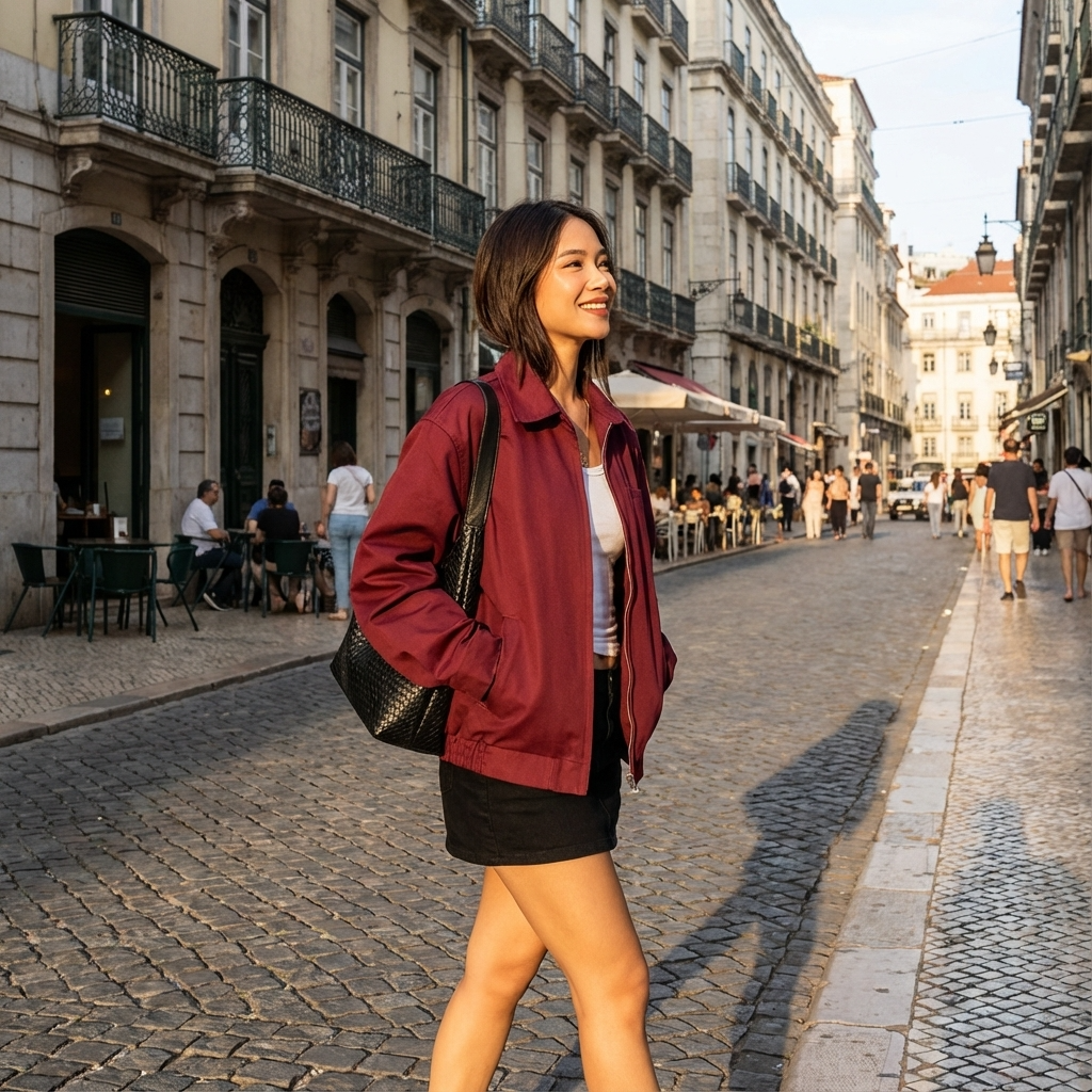 Kestrel Everly Women's Bomber Jacket | Burgundy Zip-Up, Chest Pocket